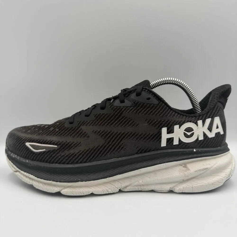 Hoka One One Clifton 9 Mens Size 9.5D Black White Walking Running Shoes Sneakers - Picture 3 of 8